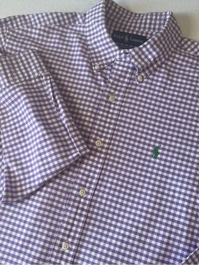 Ralph Lauren Gingham Button Down Shirt Purple/White Men's Size L Custom Fit